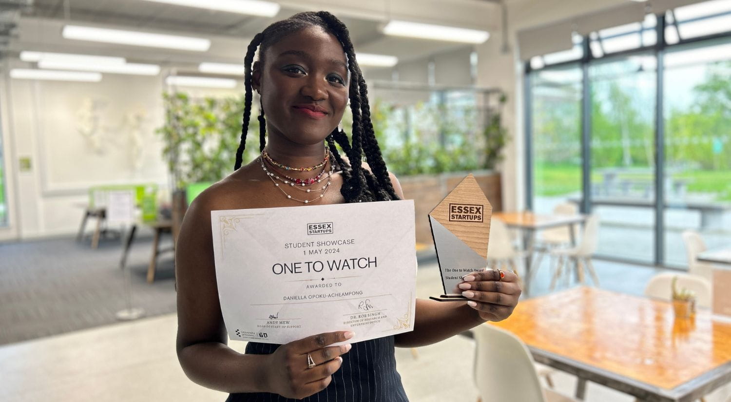 Daniella Opoku-Acheampong receiving a Essex Startups Award