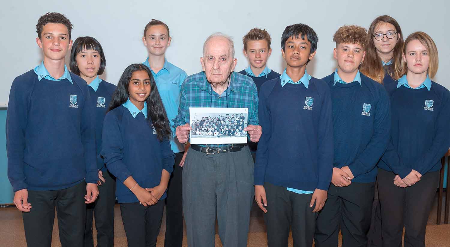 Frank Bright with pupils from Northgate High School