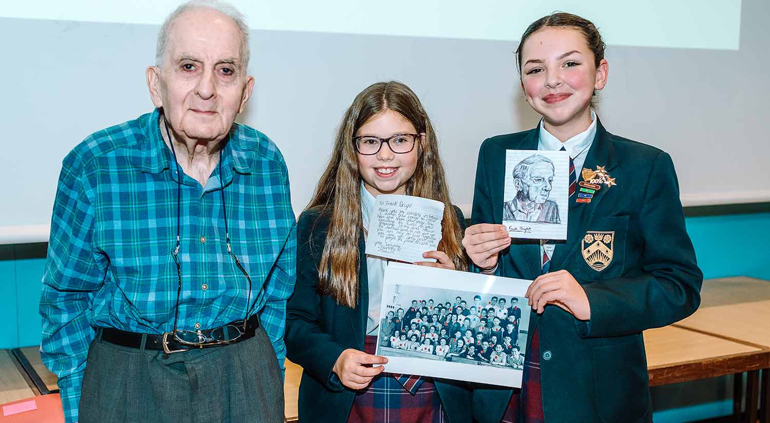Frank Bright with pupils from Ormiston Denes Academy
