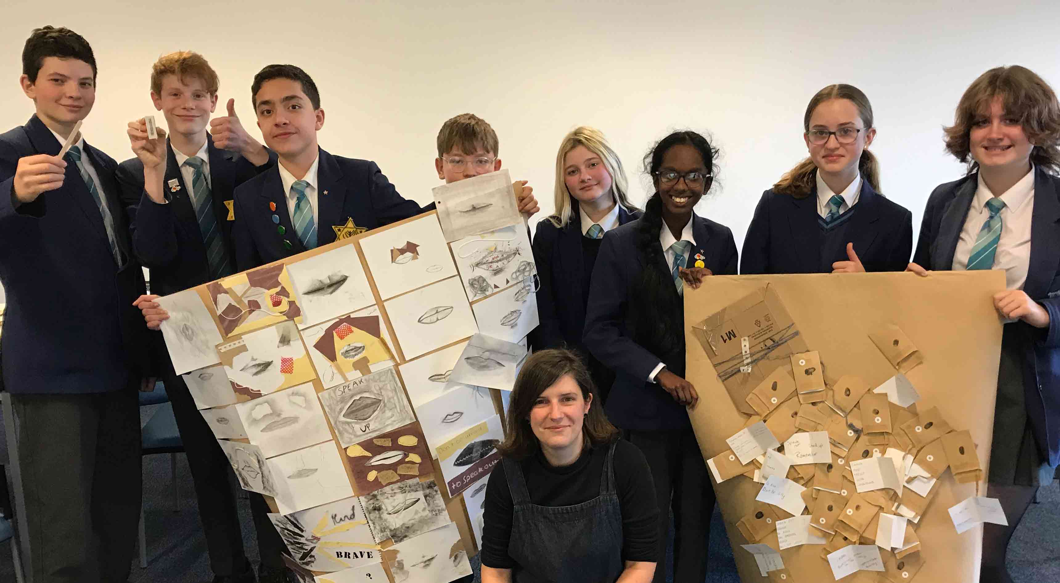 Students from St Helena School in Colchester with artist Helen Spencer 
