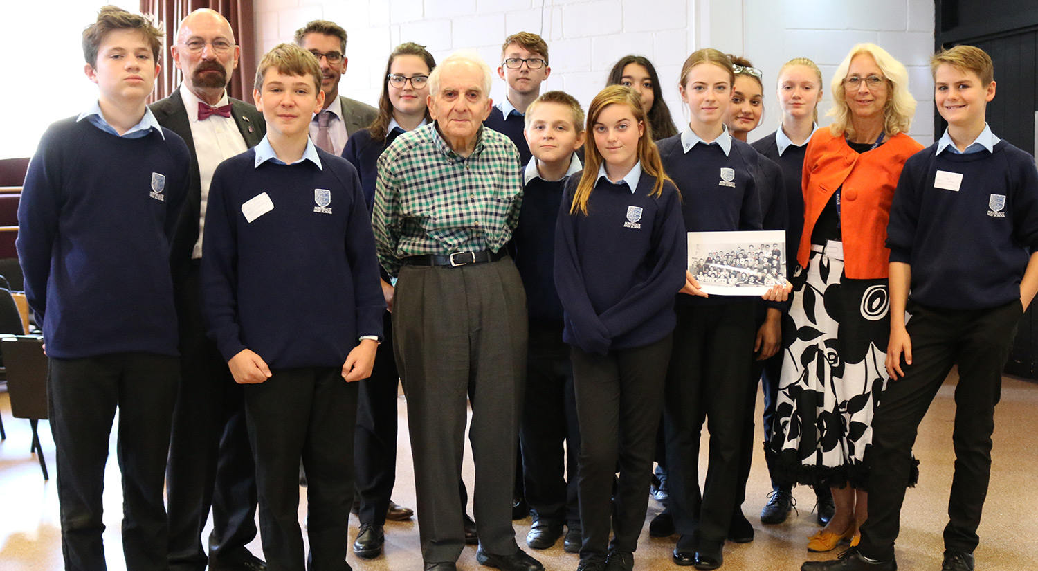 Students from Northgate High School with Holocaust survivor Frank Bright