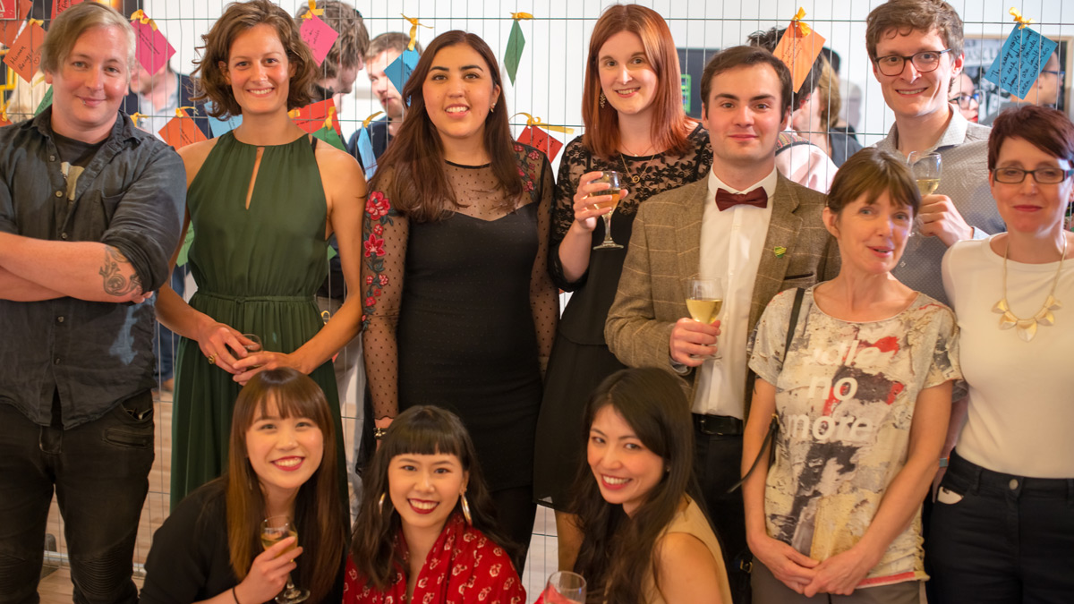 The curators with gallery and art history staff, at the exhibition launch party)