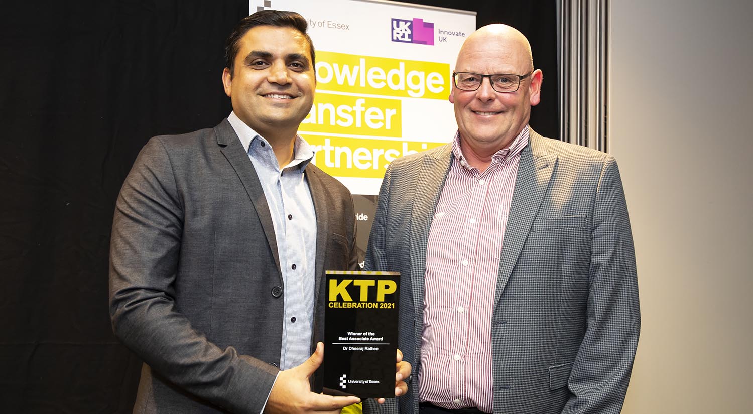 Photo of award winner Dr Dheeraj Rathee from Provided Digital and Professor Chris Greer