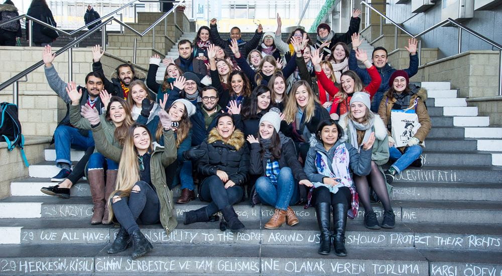 December 2017: Human rights students at their annual chalking of the steps