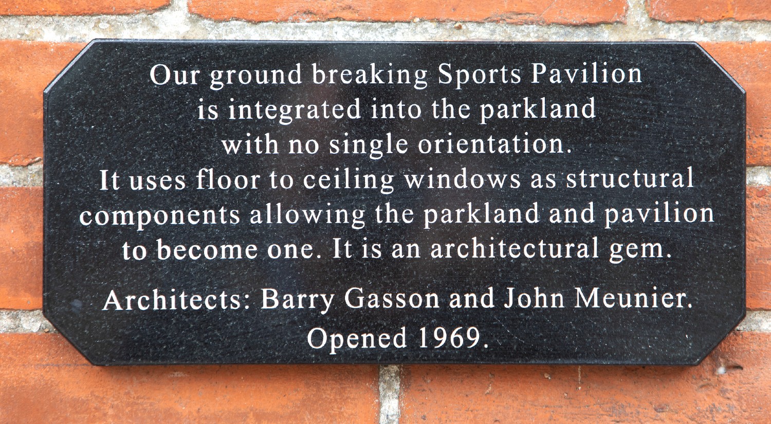Plaque at Sports Pavilion