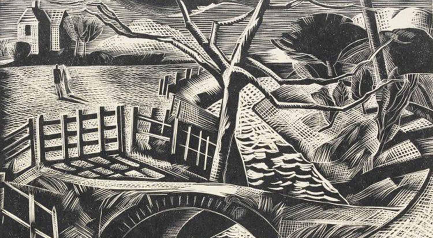 Dyke by the Road, by Paul Nash, wood engraving, 1922