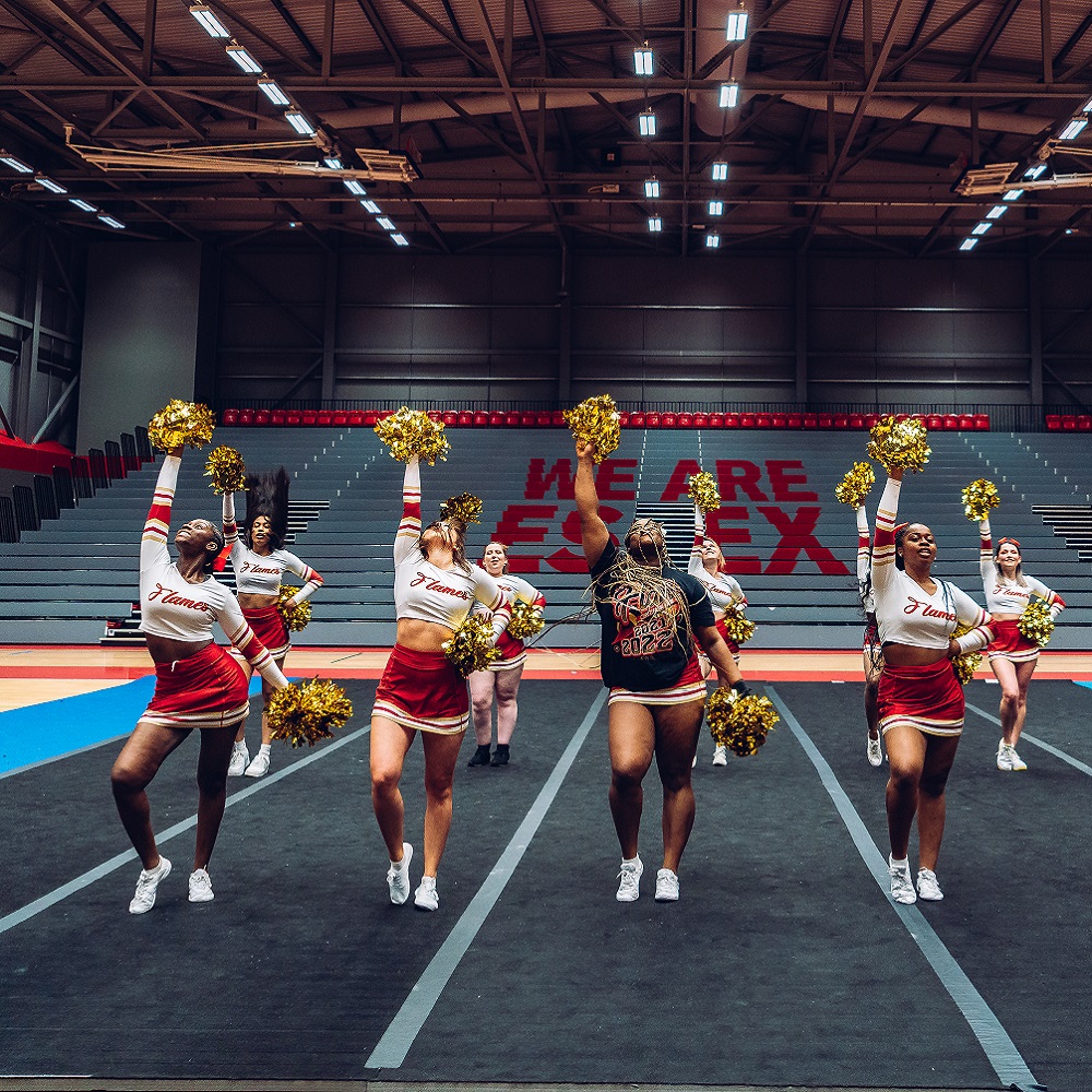 cheerleaders performing in the sports arena