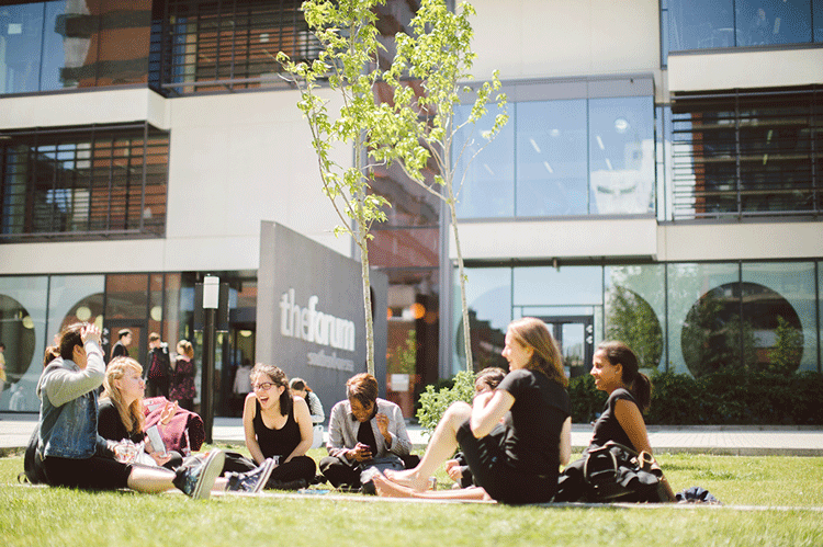 Students outside The Forum in Southend