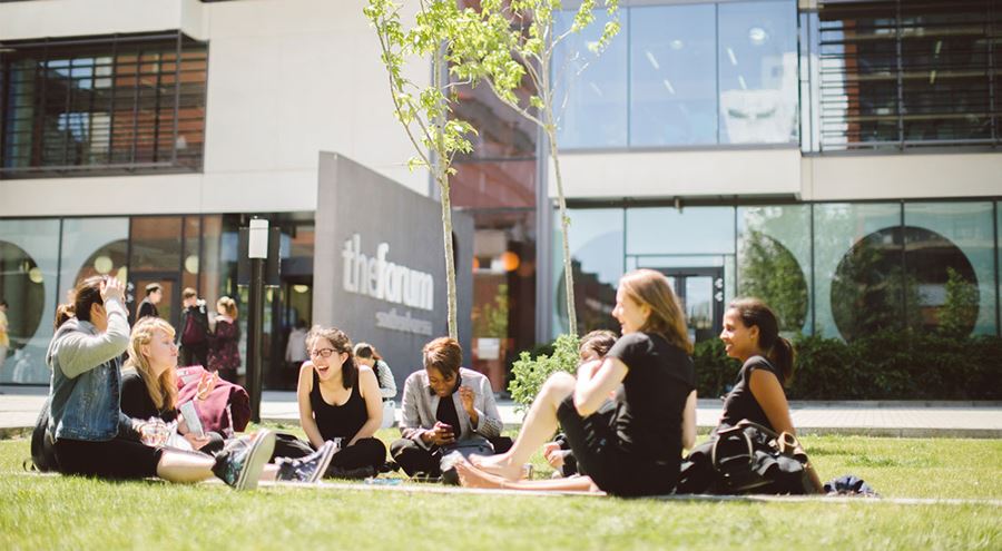 Students outside the Forum at our Southend Campus