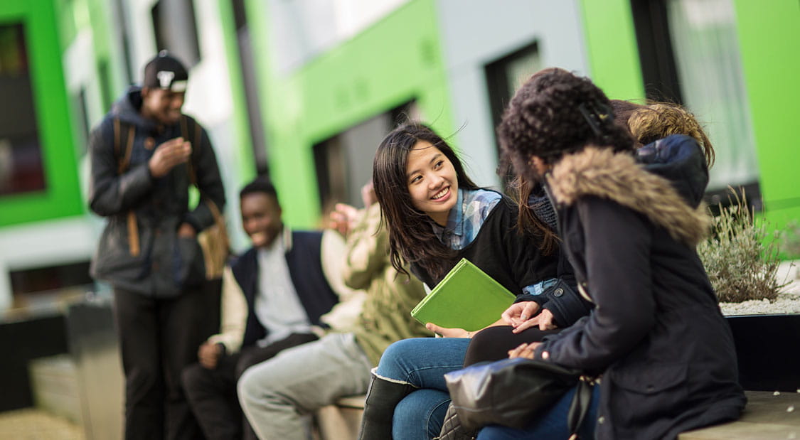 Students outside University Square accommodation in Southend