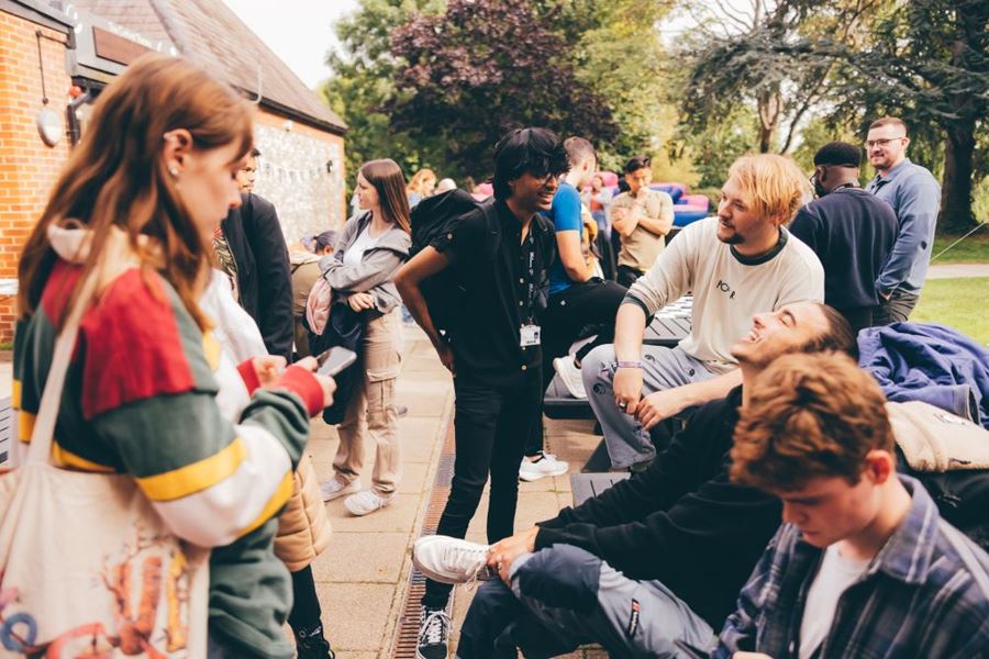 Students meeting each other during Welcome Week at East 15 at our Loughton Campus