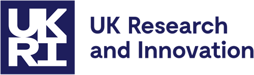 On the left, a purple square with "UKRI" in white, on the right "UK Research and Innovation" in purple text on a white background.