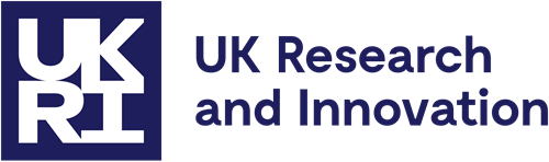 On the left, a purple square with "UKRI" in white, on the right "UK Research and Innovation" in purple text on a white background.