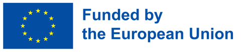 On the left, the EU flag of yellow stars on a field of blue. On the right the words "Funded by the European Union" in blue text on a white background.