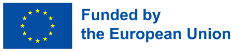 On the left, the EU flag of yellow stars on a field of blue. On the right the words "Funded by the European Union" in blue text on a white background.
