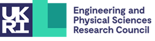 "UKRI" in white text in a blue box with a green box next to it. The words "Engineering and Physical Sciences research council" are in blue text on the right.