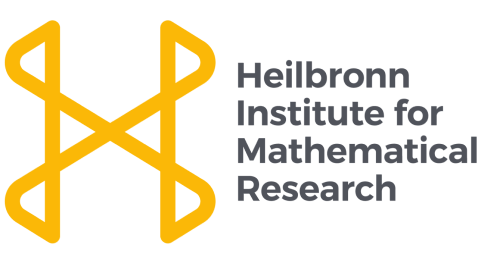 A large yellow "H" and "Heilbronn Institution for Mathematical Research" in grey text on the right.