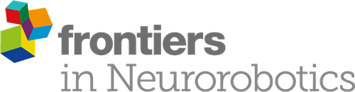 A logo showing three cubes on the left and the words "Frontiers in Neurorobotics" in grey text.