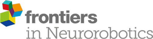 A logo showing three cubes on the left and the words "Frontiers in Neurorobotics" in grey text.