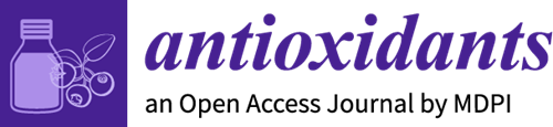 A logo of a small bottle and some berries in purple. On the right "Antioxidents" is in purple text and "An Open Access Journal by MDPI" is in black text.