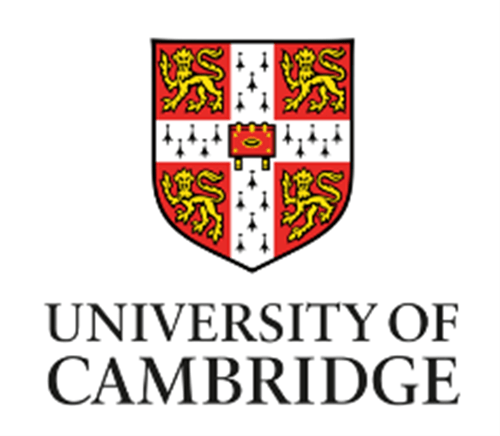 A red and white shield with the words "University of Cambridge" in black text underneath.