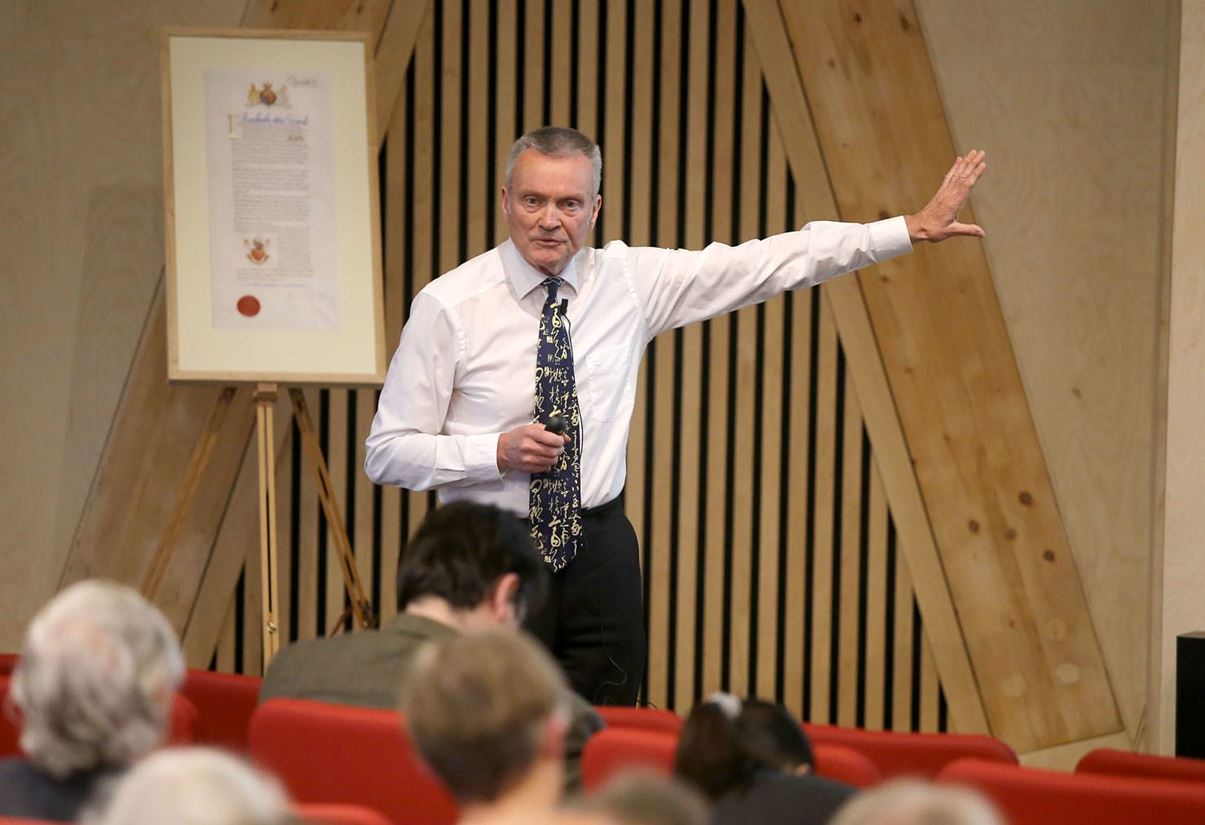 Professor David Sanders presenting at the Regius Lecture in 2014.