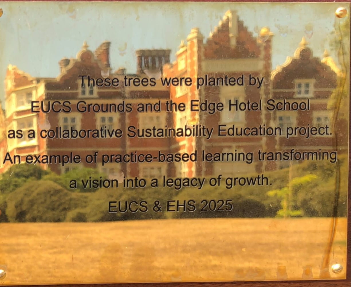 sustainability plaque reflecting Wivenhoe House