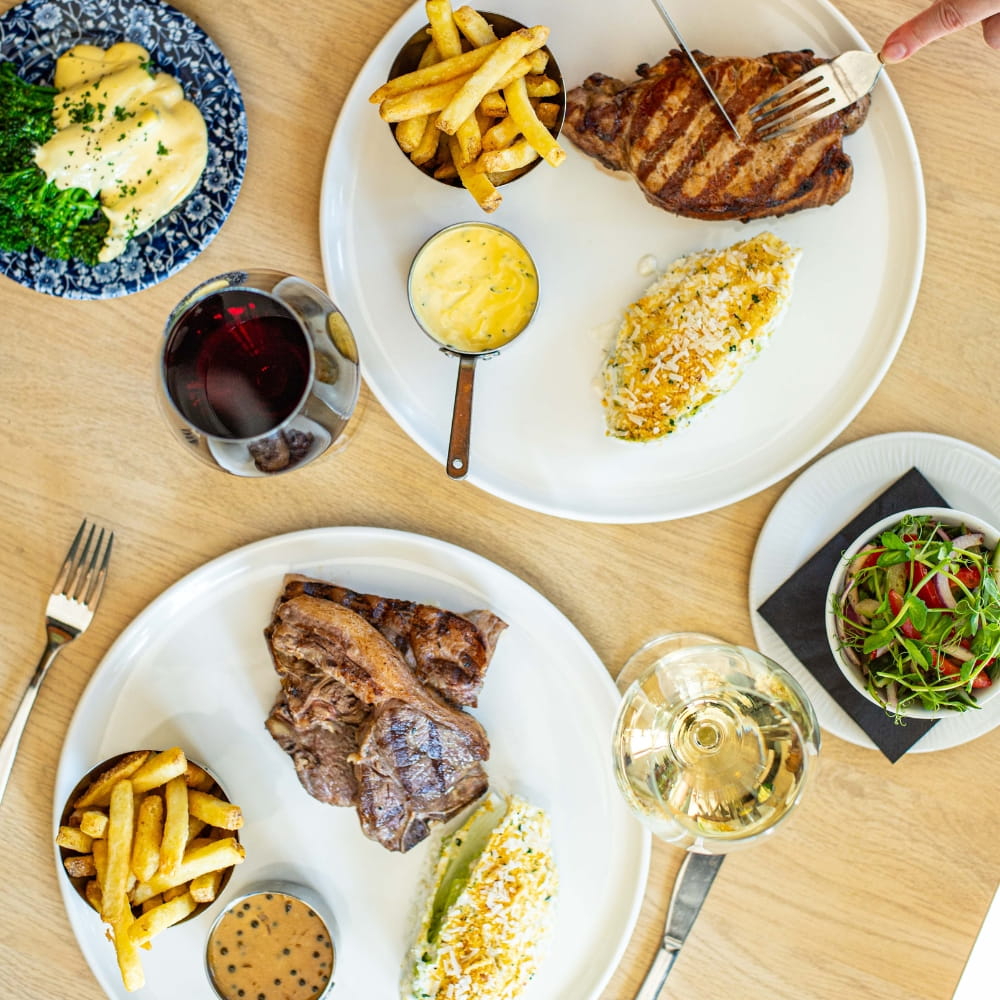 Plates of food on a table.