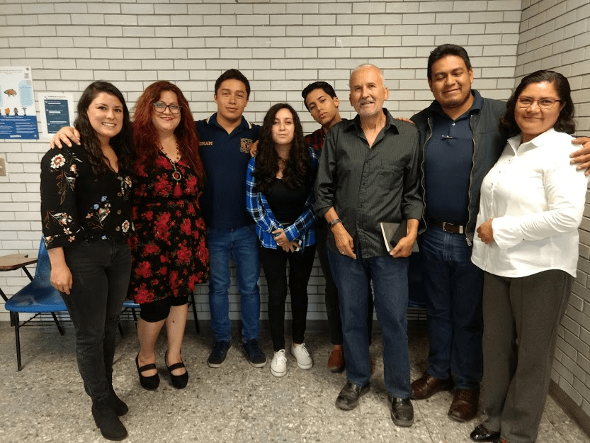 Mike Rose pictures with a group of his English language students in Mexico
