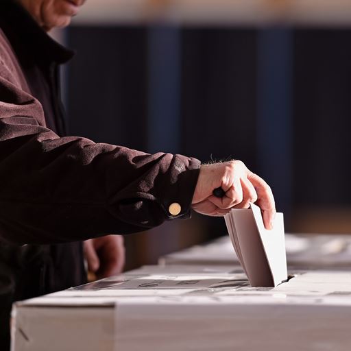 Man putting his vote into a ballot box