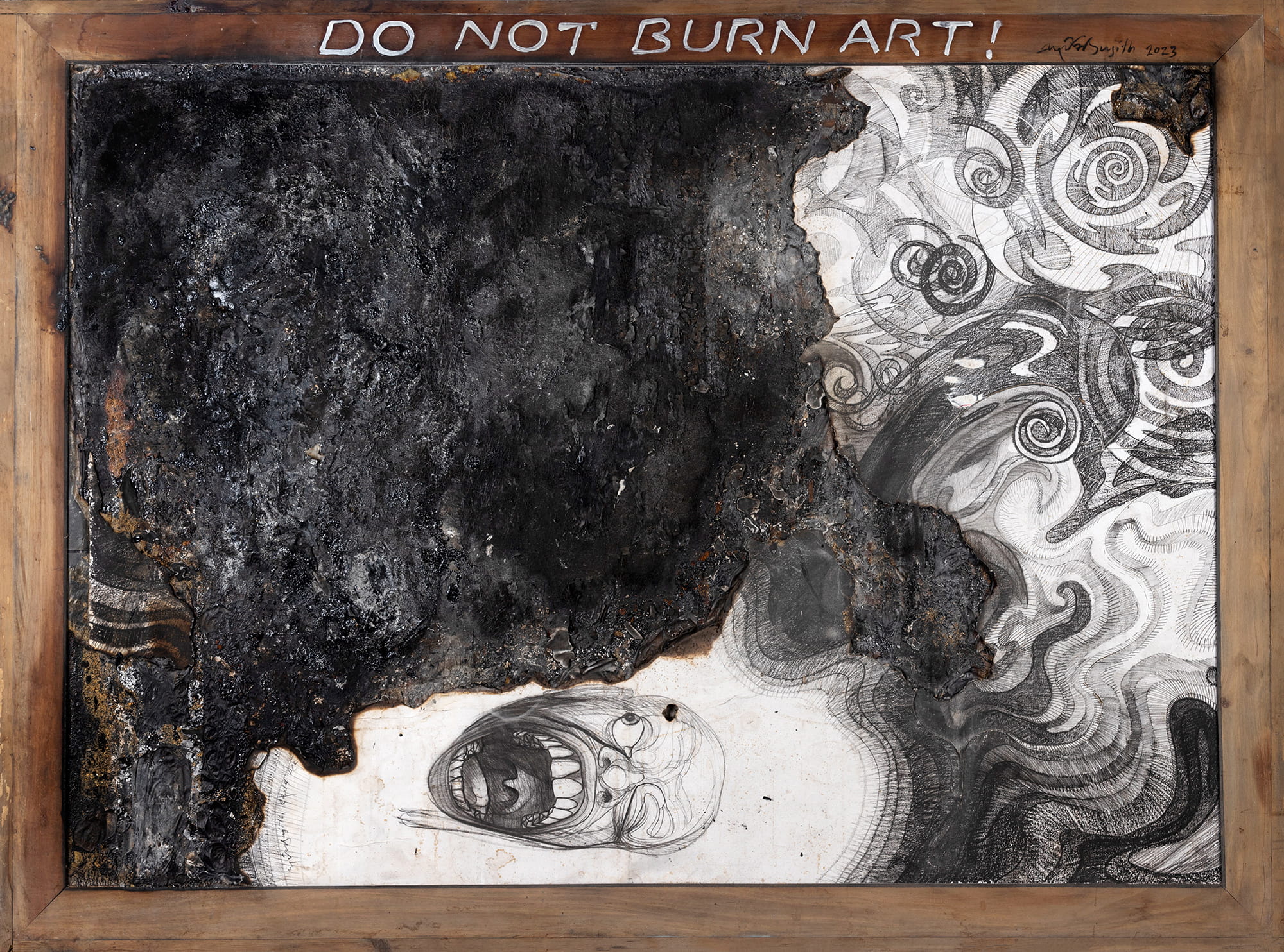 Sujith Rathnayake Artist’s Painting Set on Fire by the Artists, 2018/2023
